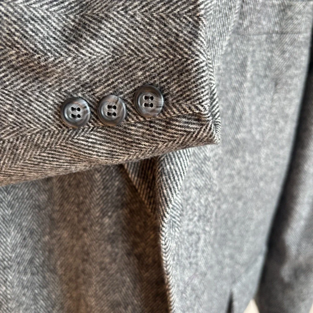 Bert Pulitzer Herringbone Wool Blazer Mens Sz 46R VTG Tweed Sport Coat Gray MINT